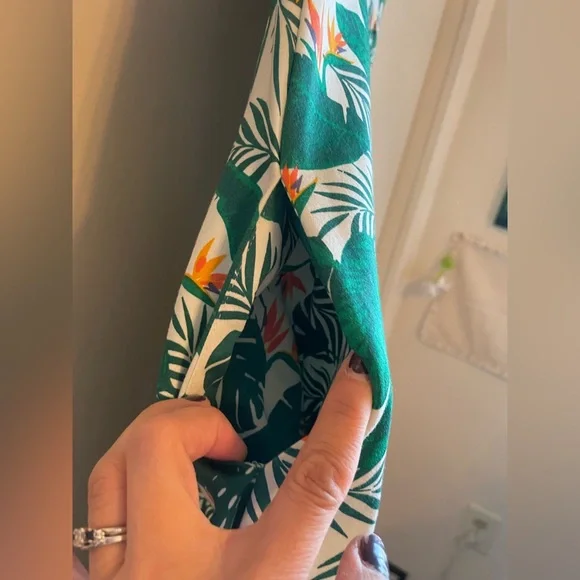 Collectif Green Tropical Print Dress S UK 10 Birds of Paradise Caterina Swing - Picture 8 of 10
